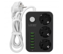 Regleta base Ldnio SE3631 con 3 tomas y 6 usb 2500W 1.6m