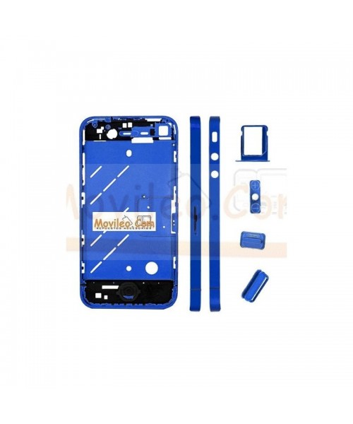Chasis central azul con los botones y bandeja sim para iphone 4 - Imagen 1